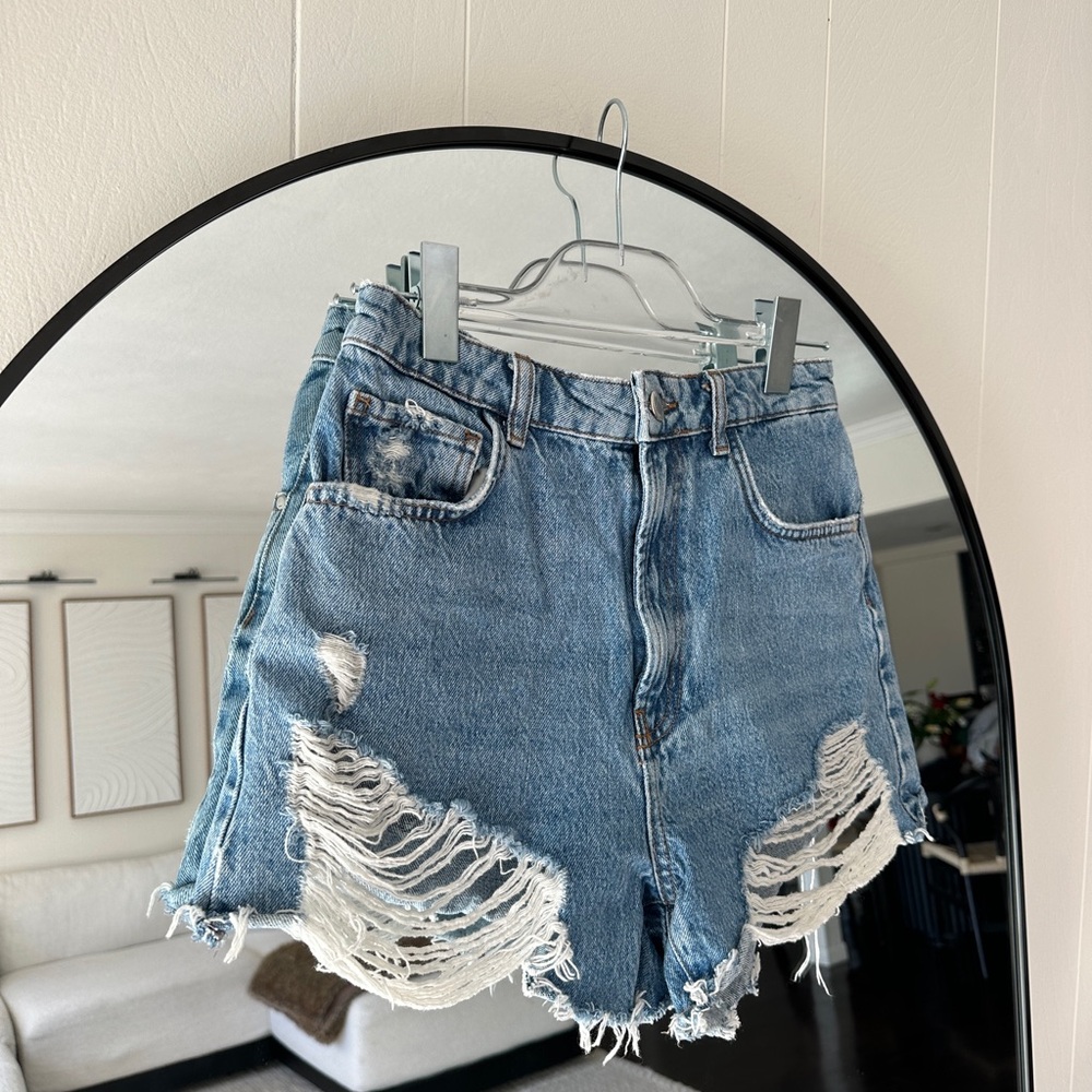 Zara Blue Ripped Jean Shorts